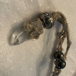 Macrame beaded quarts necklace. 16” end to end